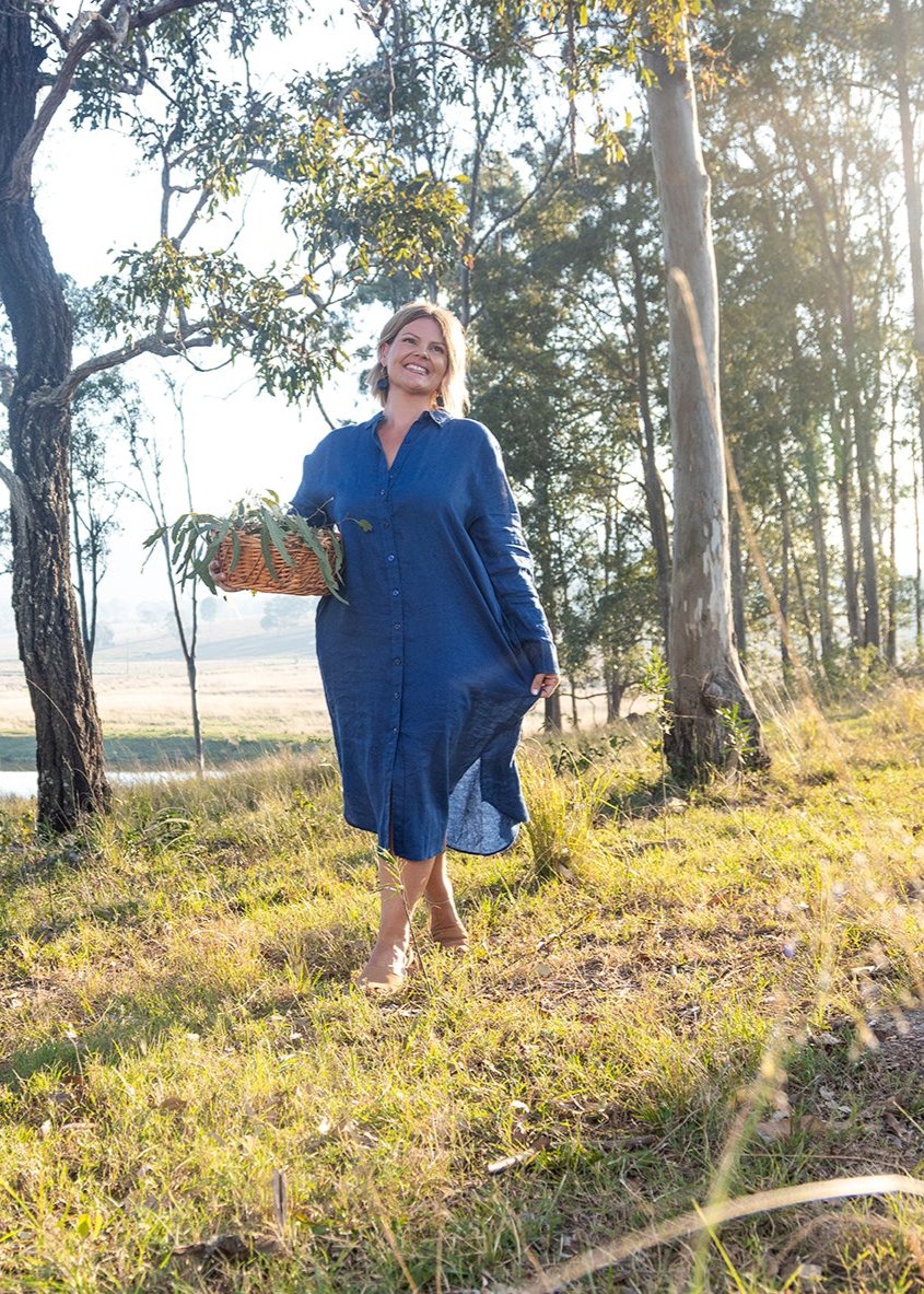 Outback Sapphire Navy Blue Everyday Organic Linen Dress - Outback Linen Co