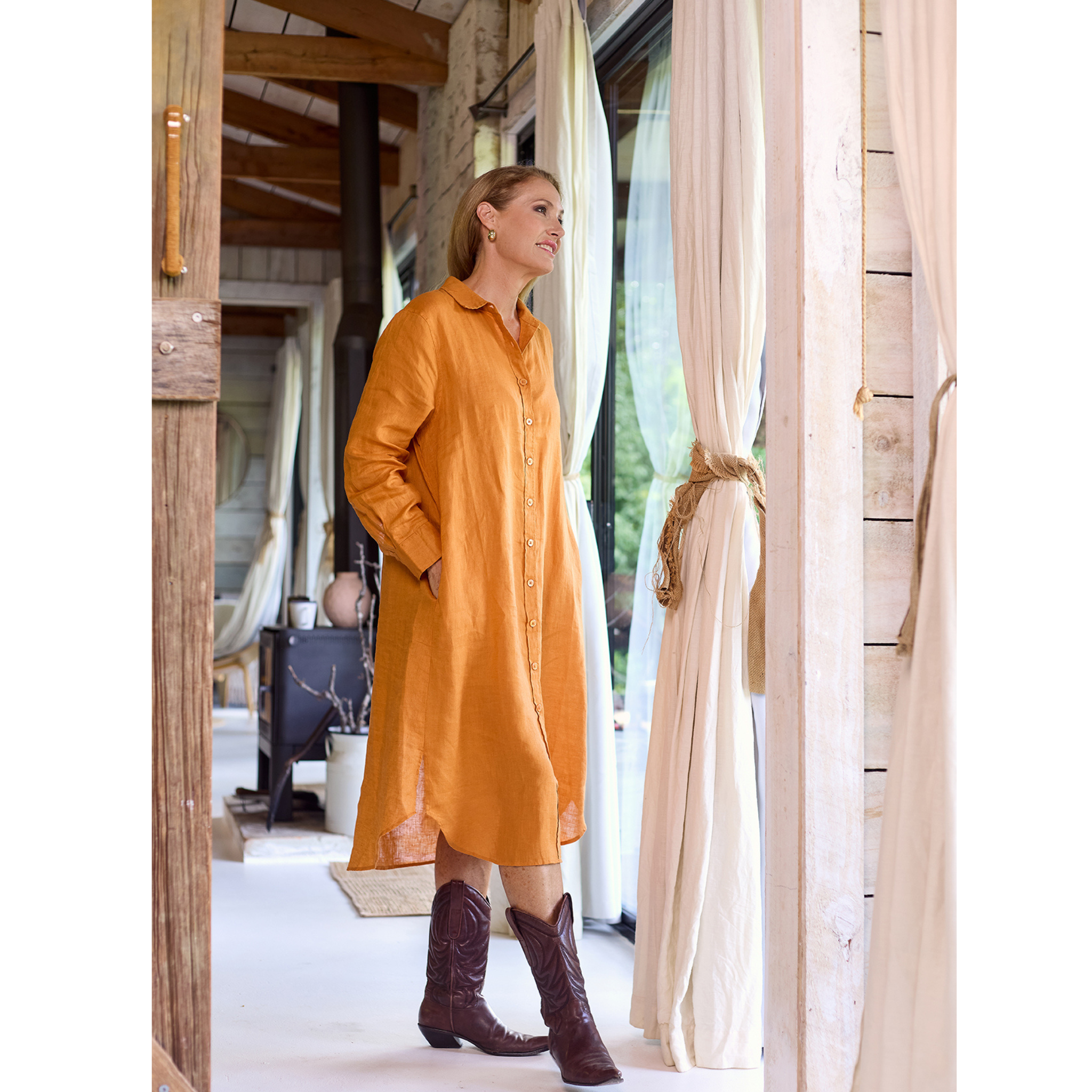 Orange Rust Everyday Organic Linen Dress