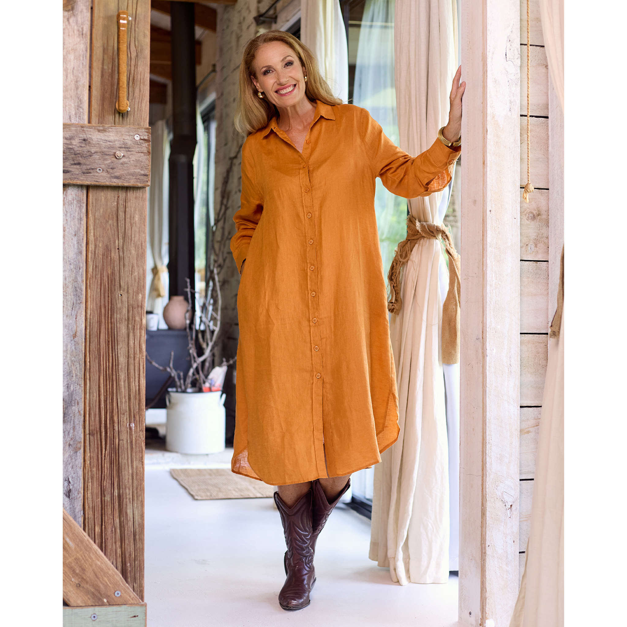 Orange Rust Everyday Organic Linen Dress