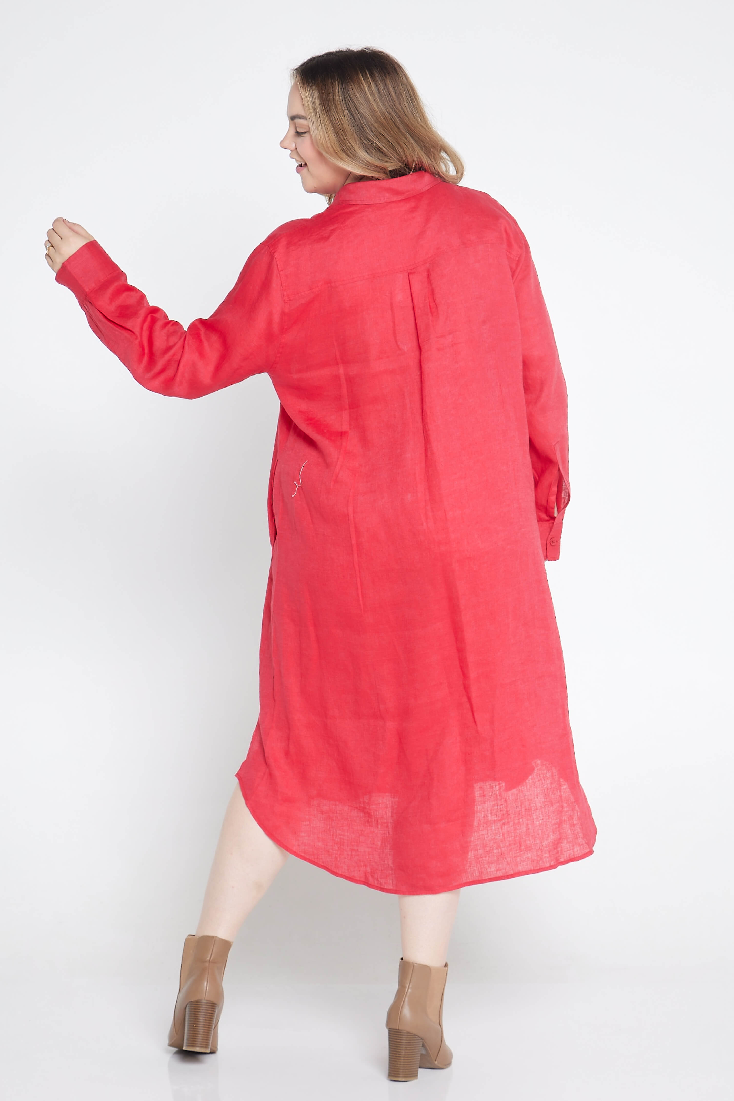 button down desert rose linen dress