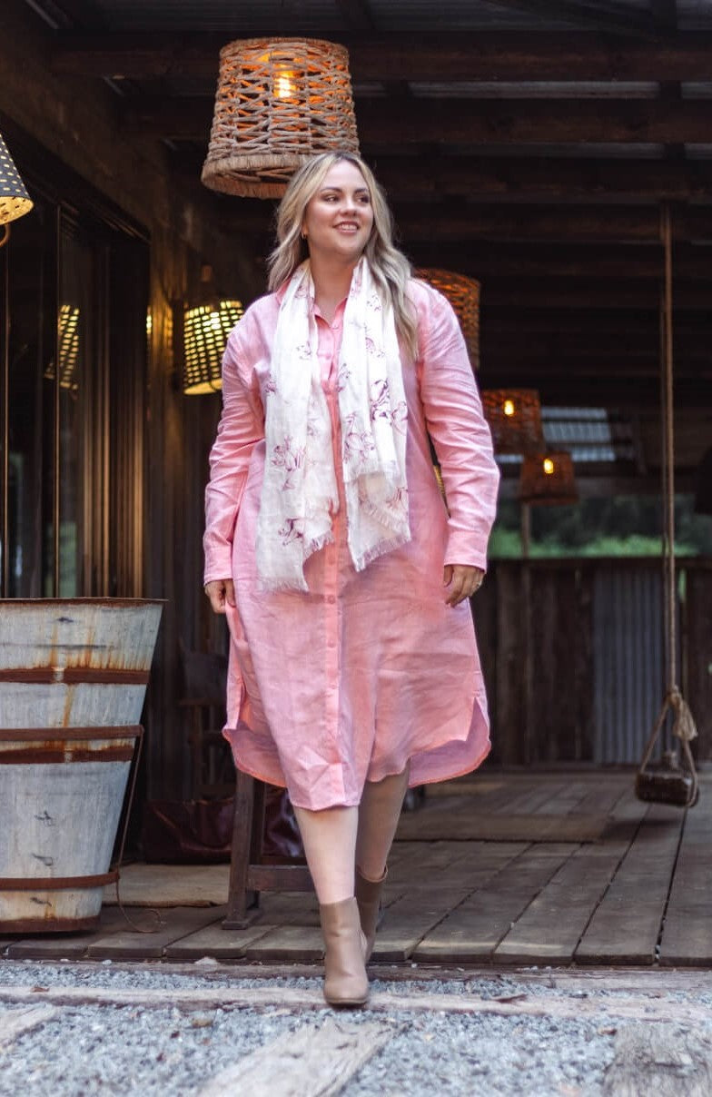 Pink Everyday Organic Linen Dress - Outback Linen Co