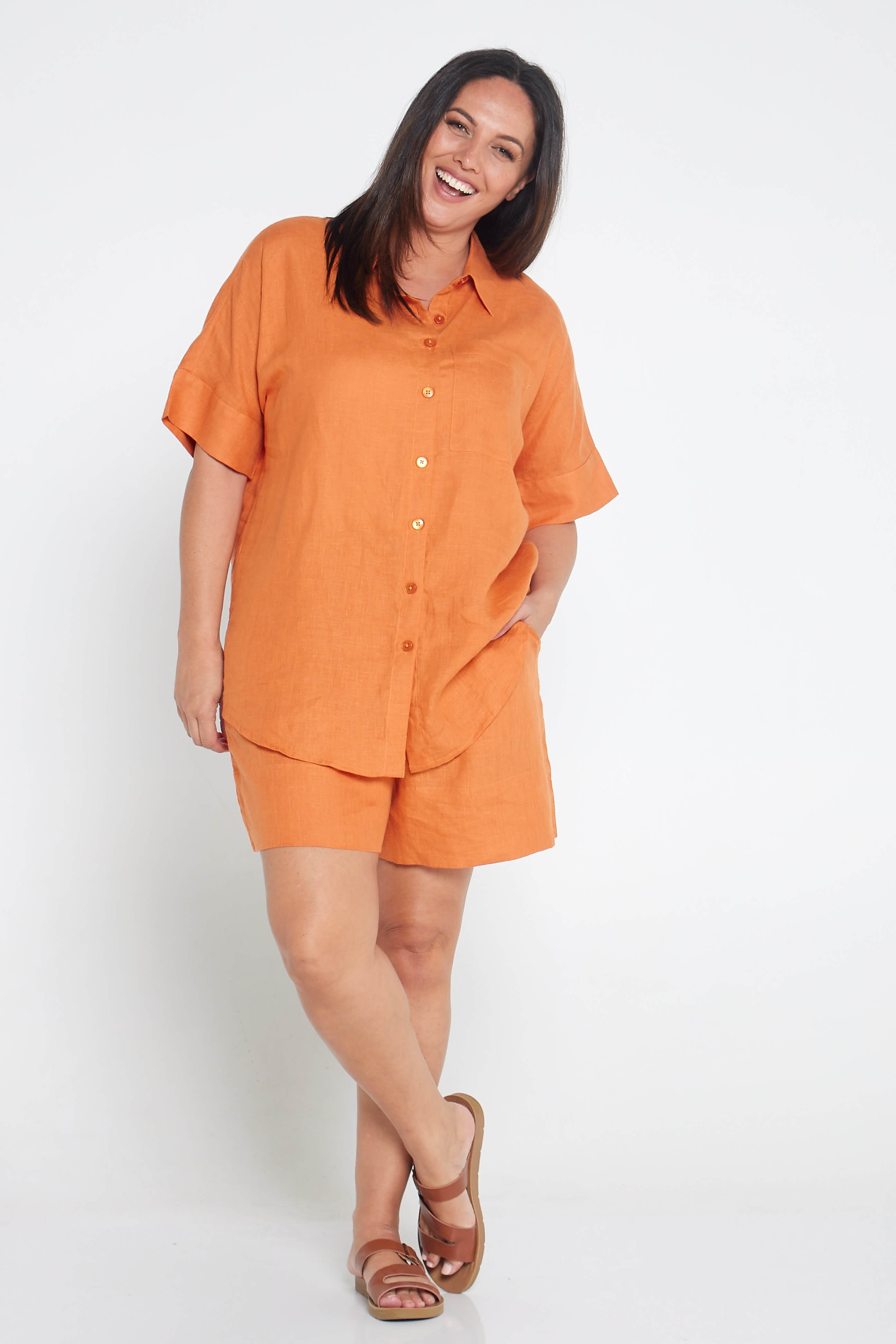 Orange Rust Organic Linen Short Sleeve Shirt - Outback Linen Co