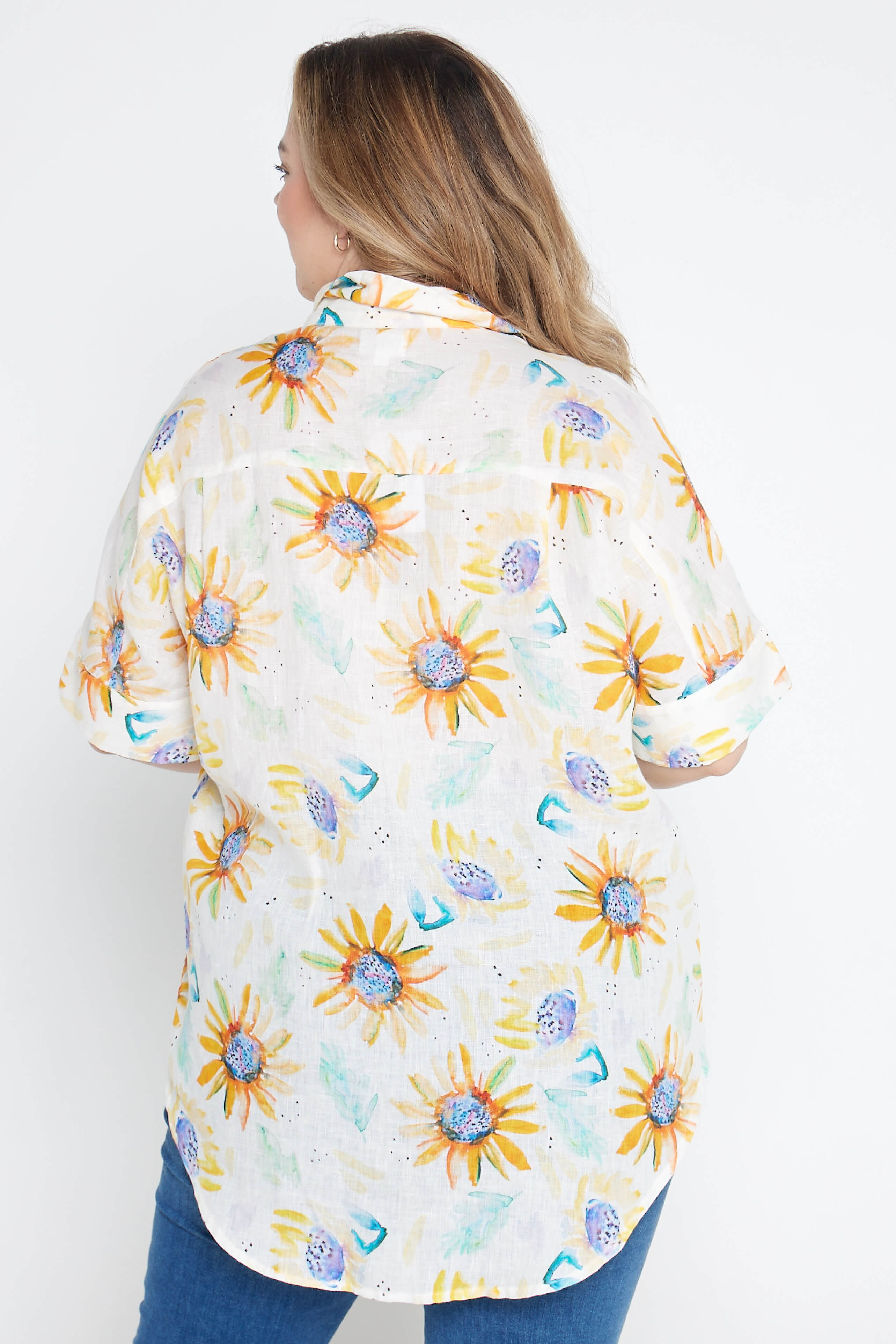Sunflower Print Organic Linen Short Sleeve Shirt - Outback Linen Co