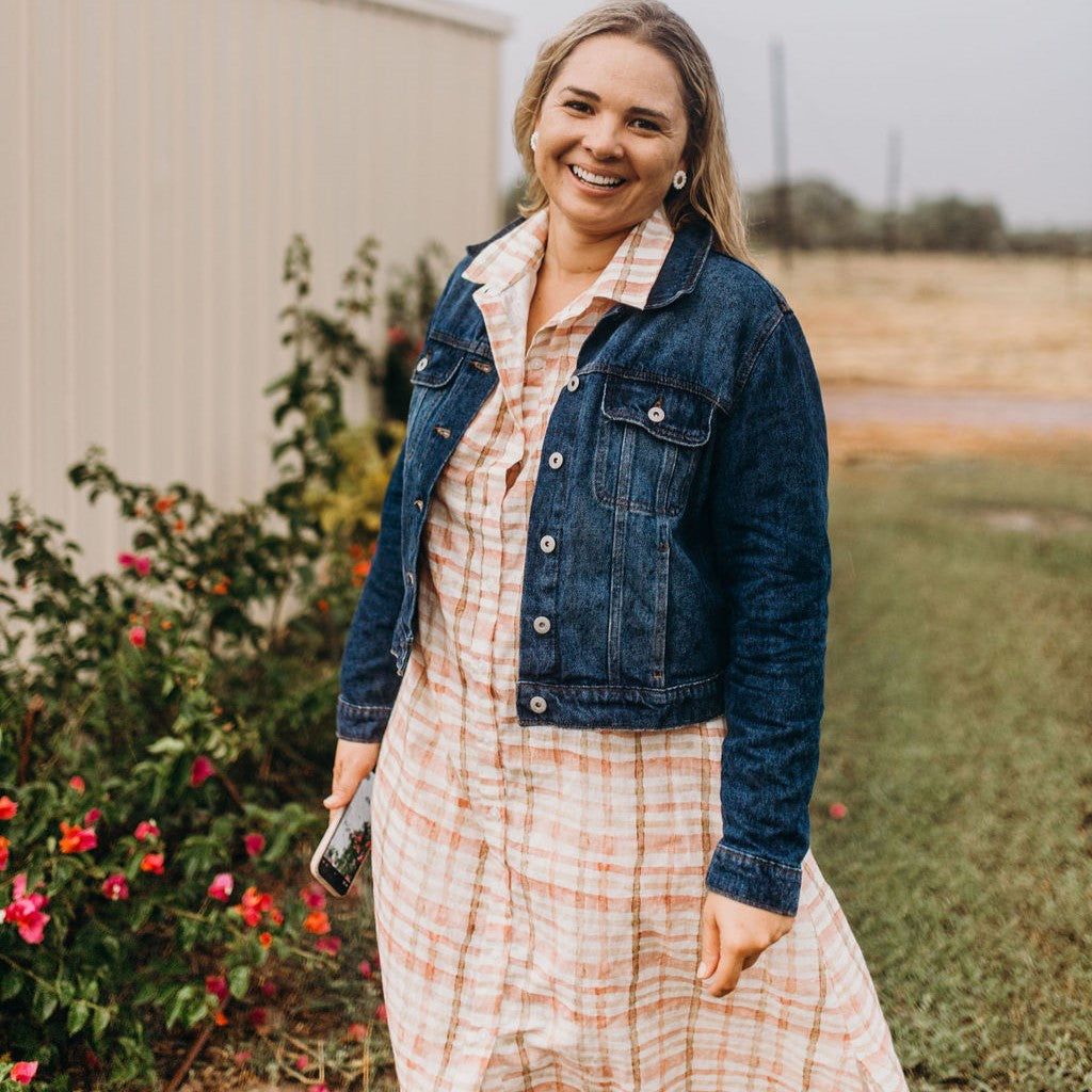 Sandy Pink Gingham Organic Linen Dress - Outback Linen Co