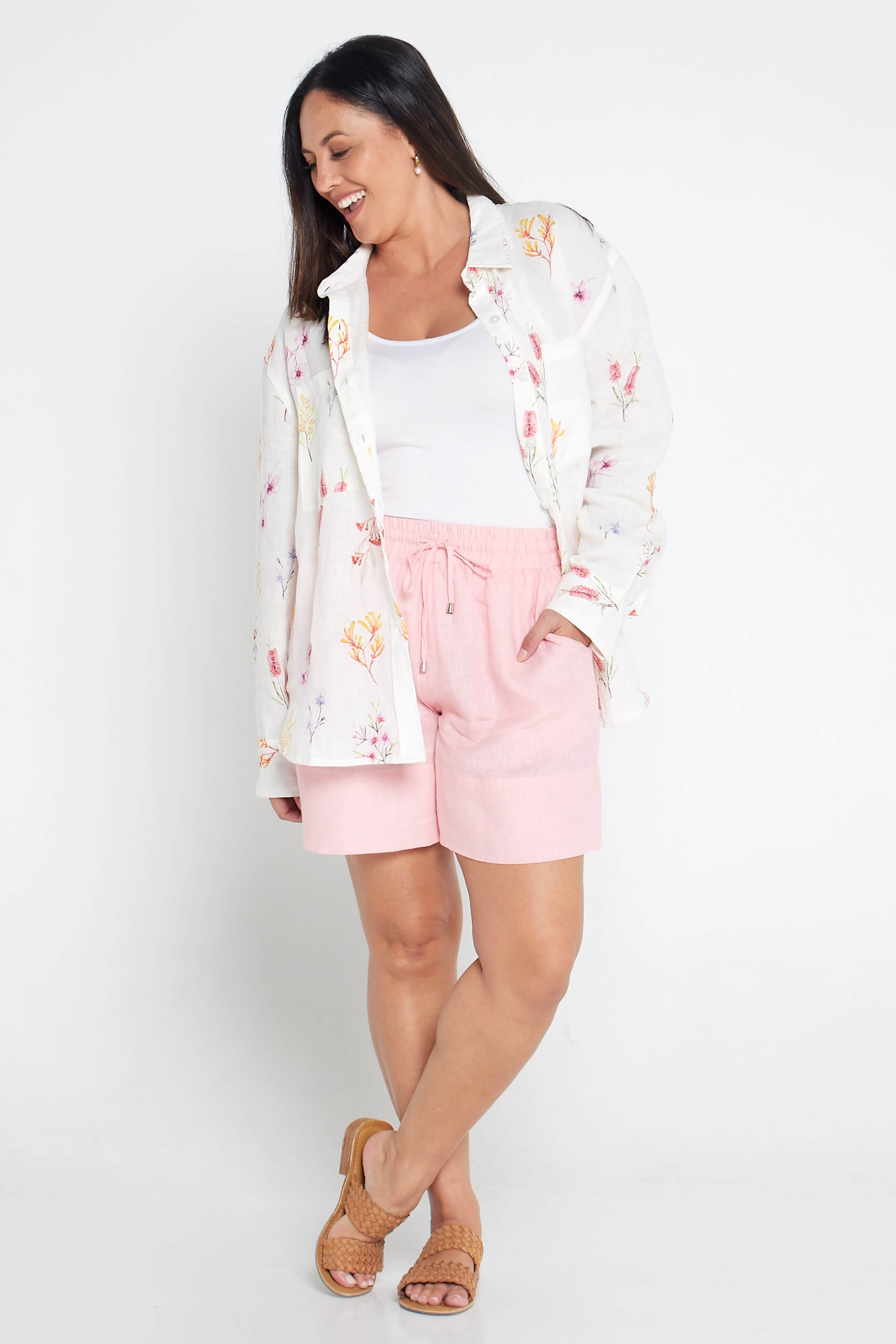 Light Pink Organic Linen Shorts - Outback Linen Co