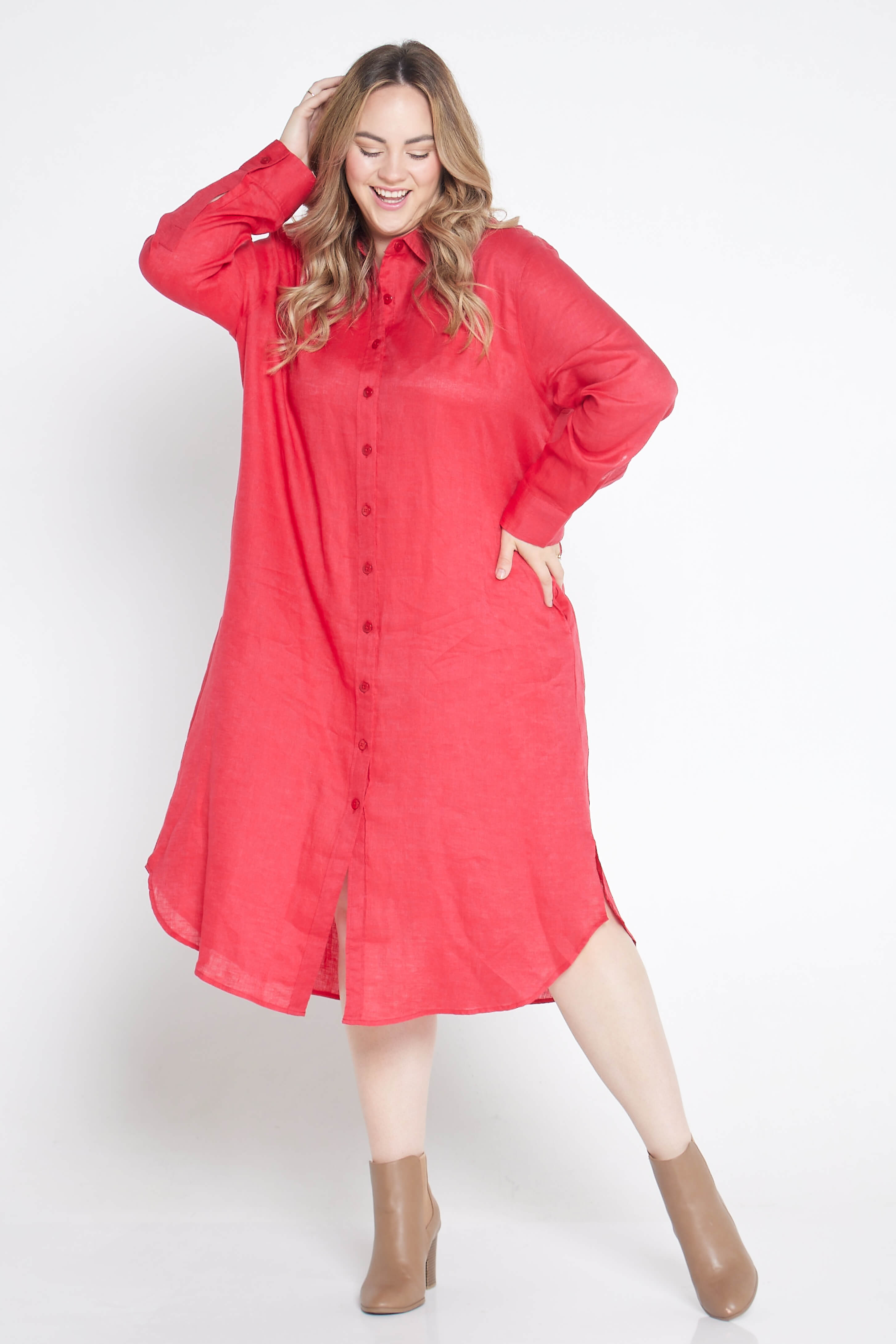 long sleeve desert rose organic linen dress