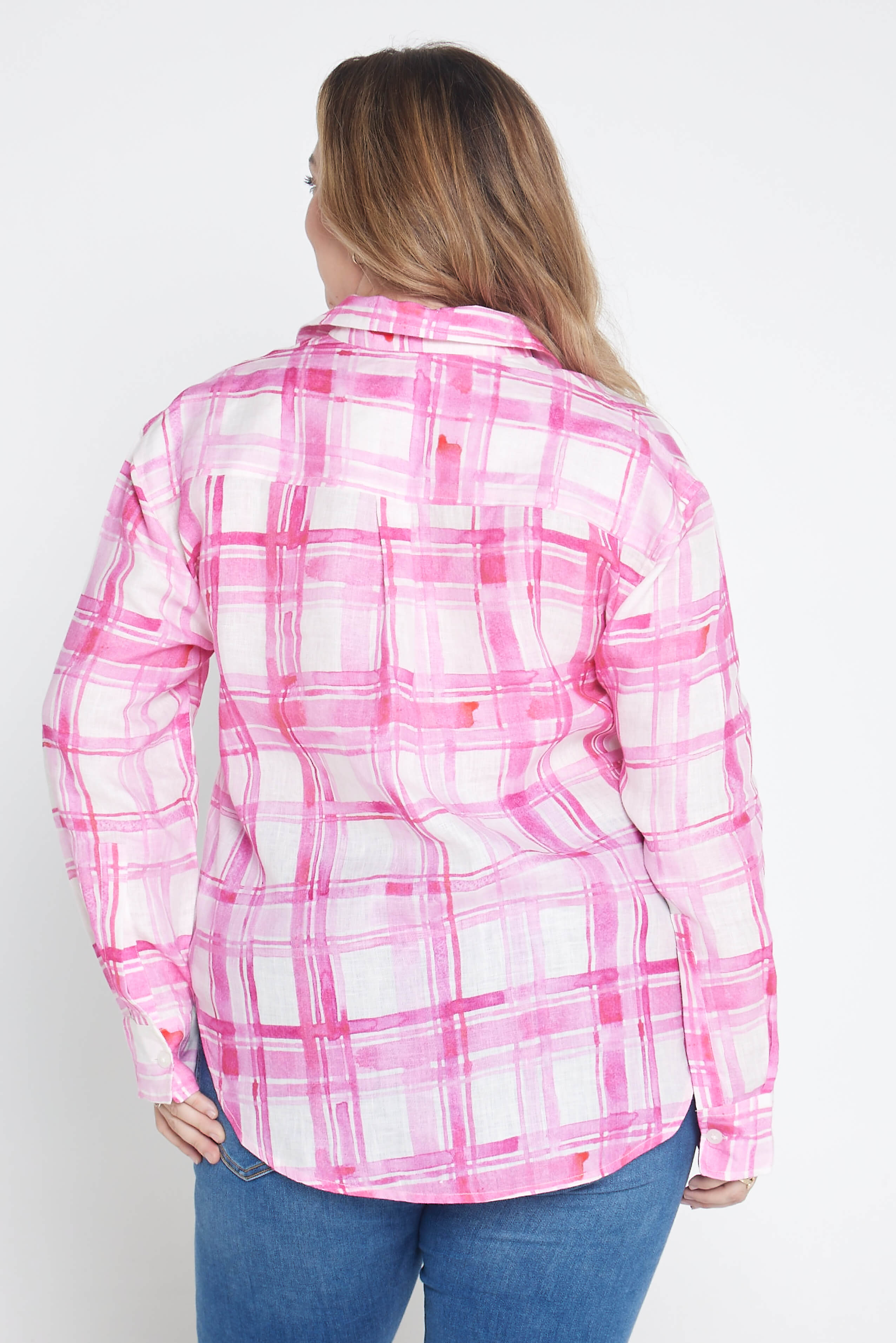 Pink Gingham Long Sleeve Linen Shirt - Outback Linen Co