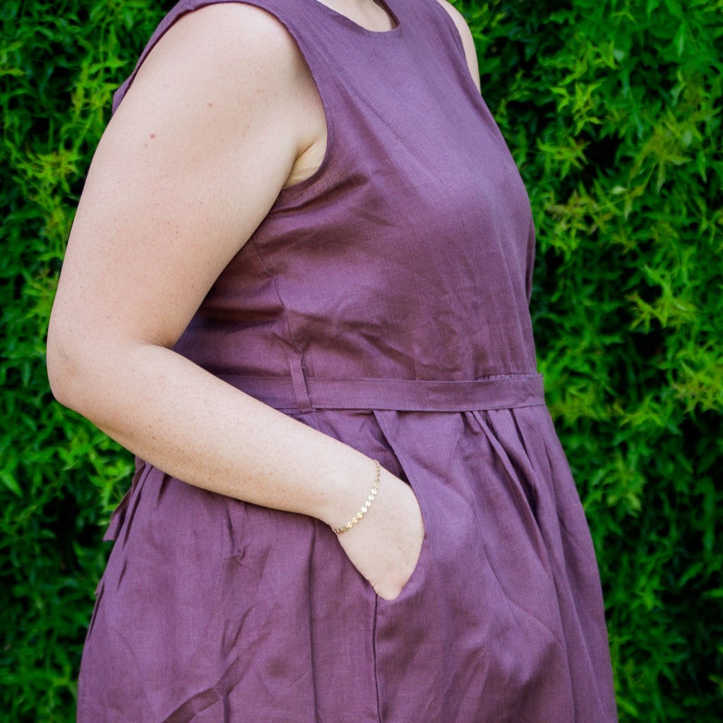 Mystic Plum Sleeveless Organic Linen Dress - Outback Linen Co