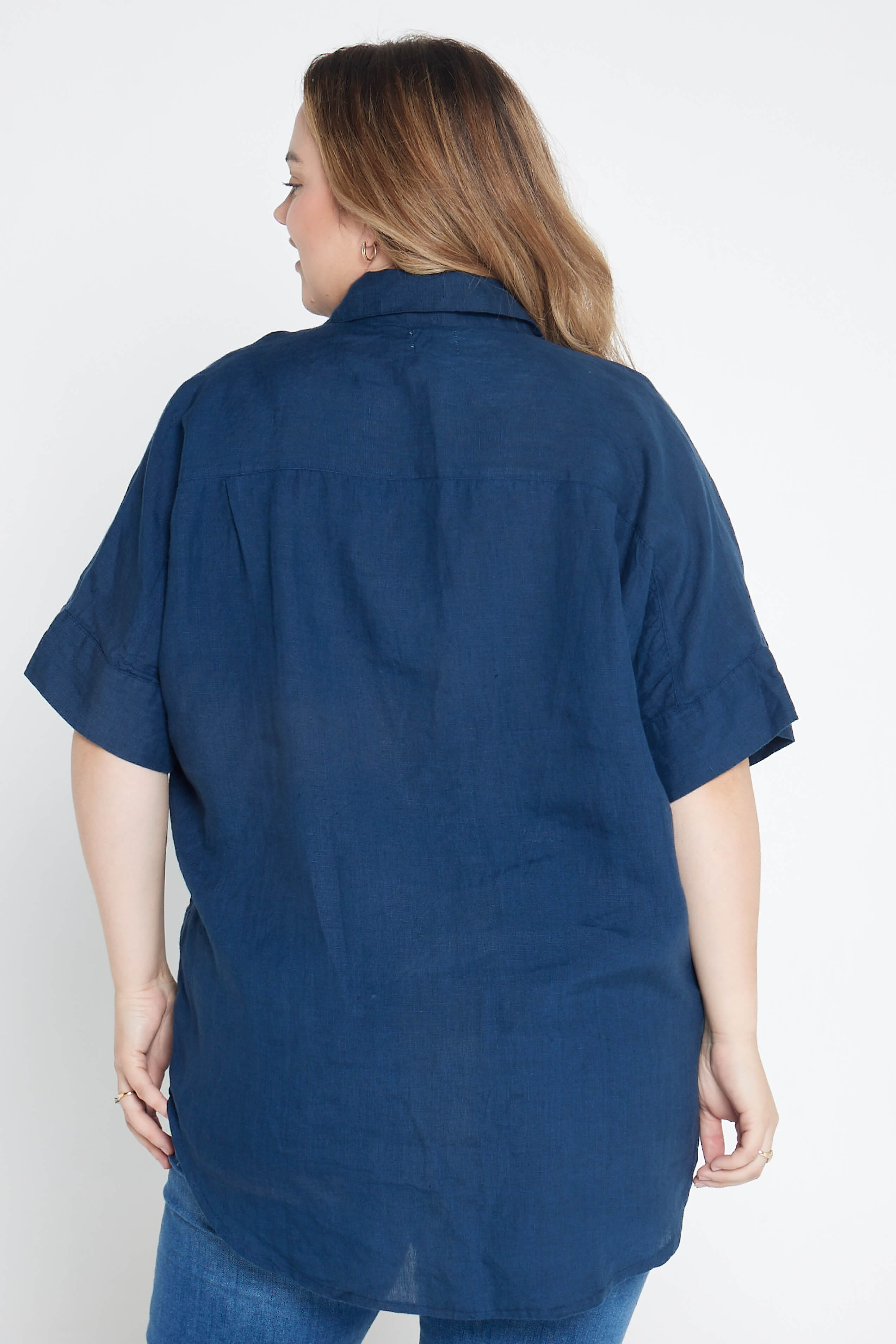 Indigo Blue Organic Linen Short Sleeve Shirt - Outback Linen Co