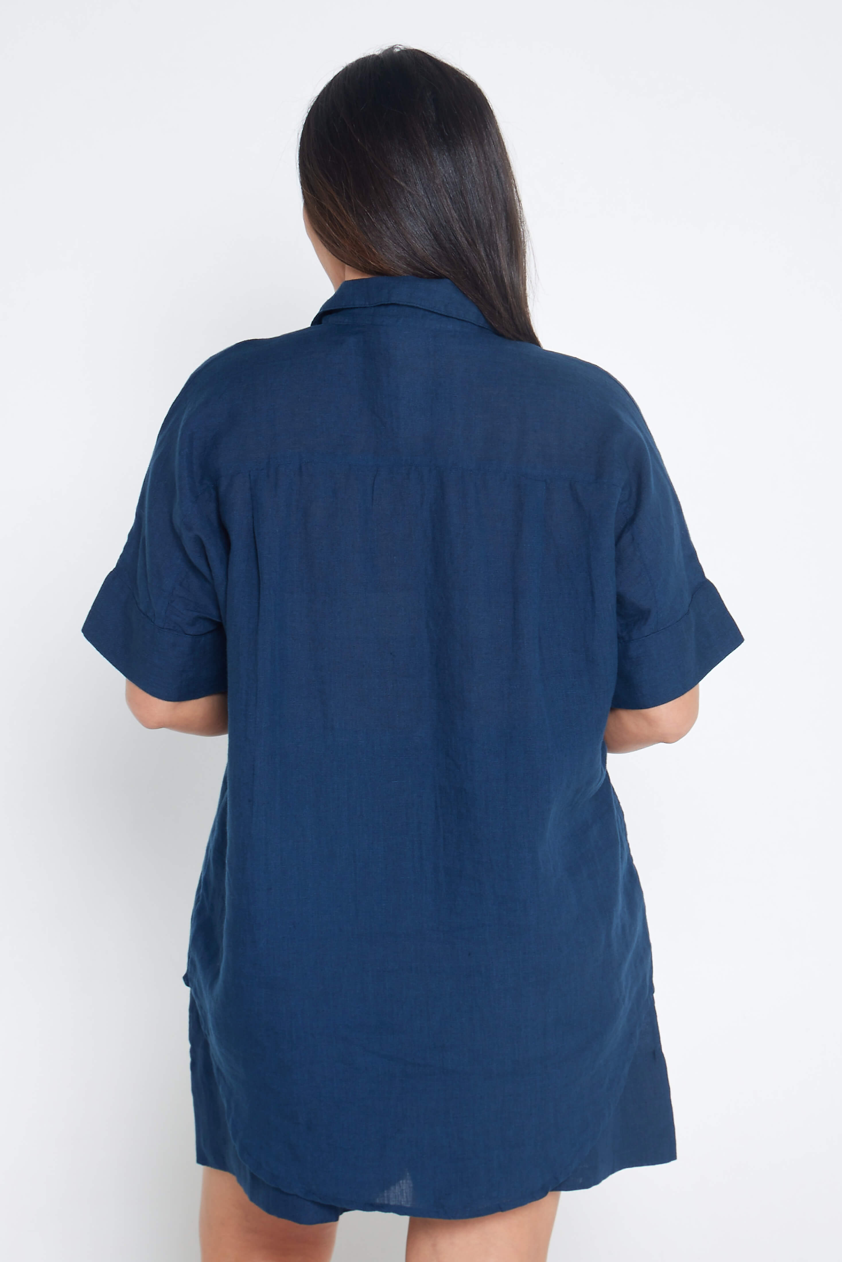 Indigo Blue Organic Linen Short Sleeve Shirt - Outback Linen Co