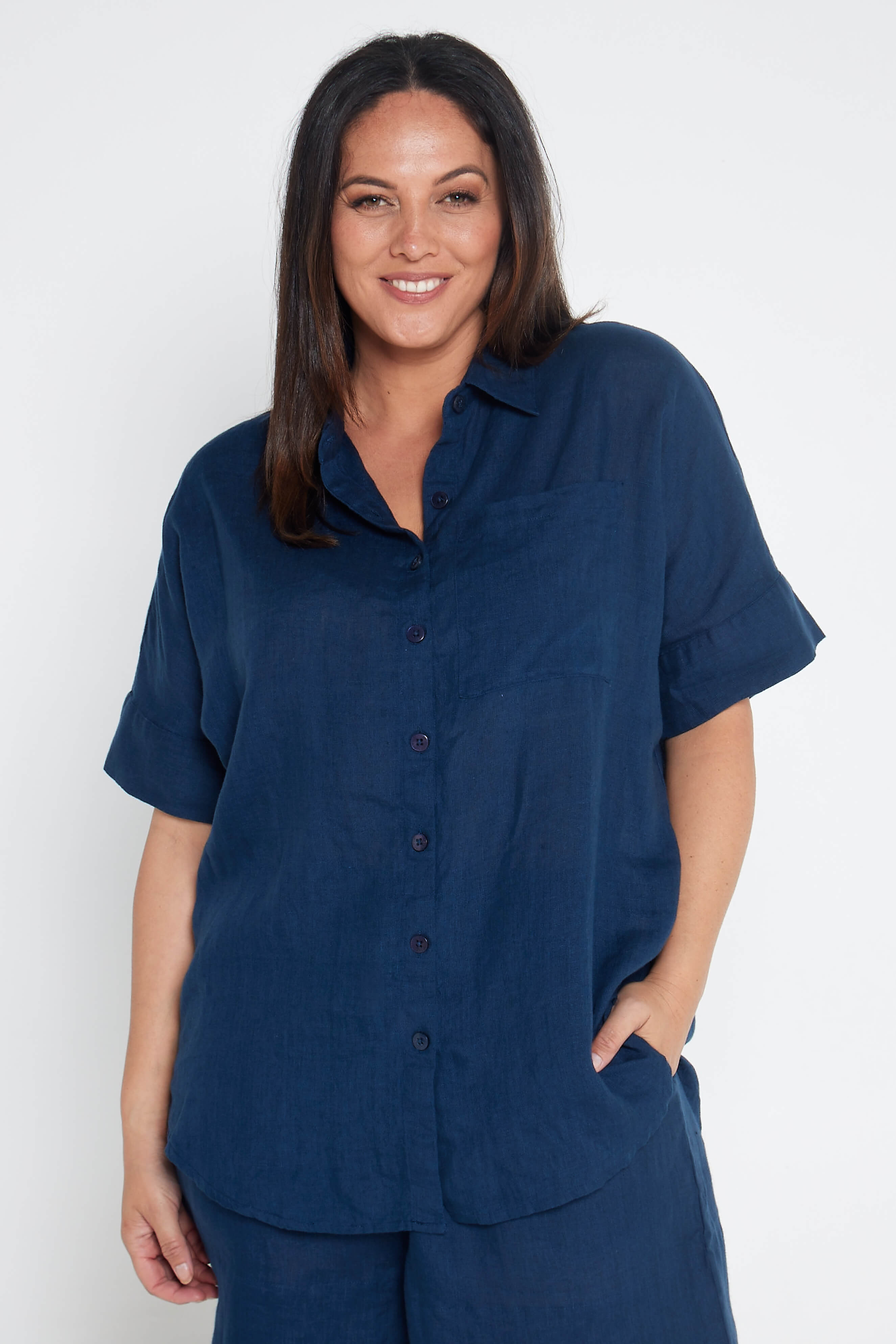 Indigo Blue Organic Linen Short Sleeve Shirt - Outback Linen Co