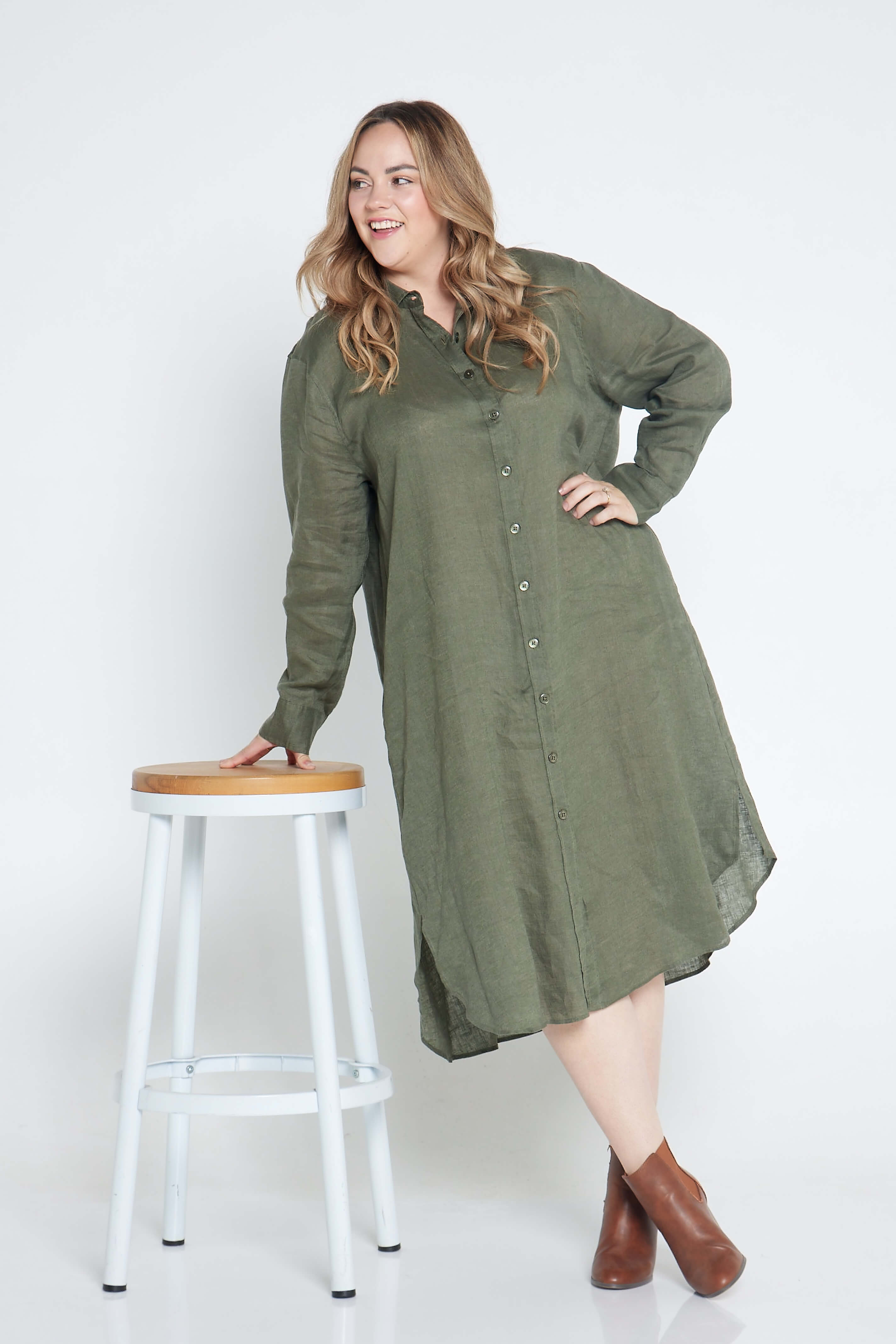 Spinifex Green Everyday Organic Linen Dress - Outback Linen Co