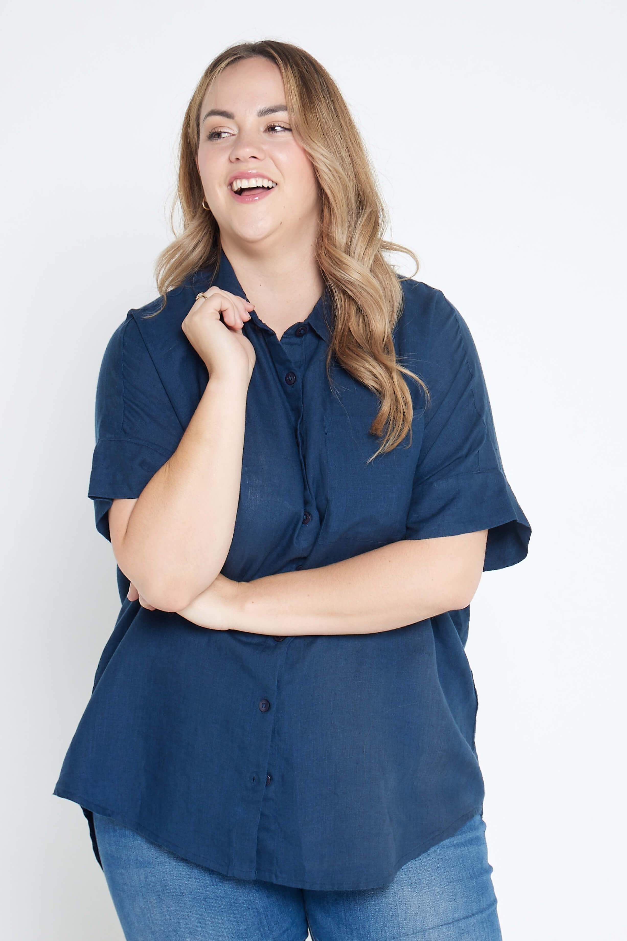 Indigo Blue Organic Linen Short Sleeve Shirt - Outback Linen Co