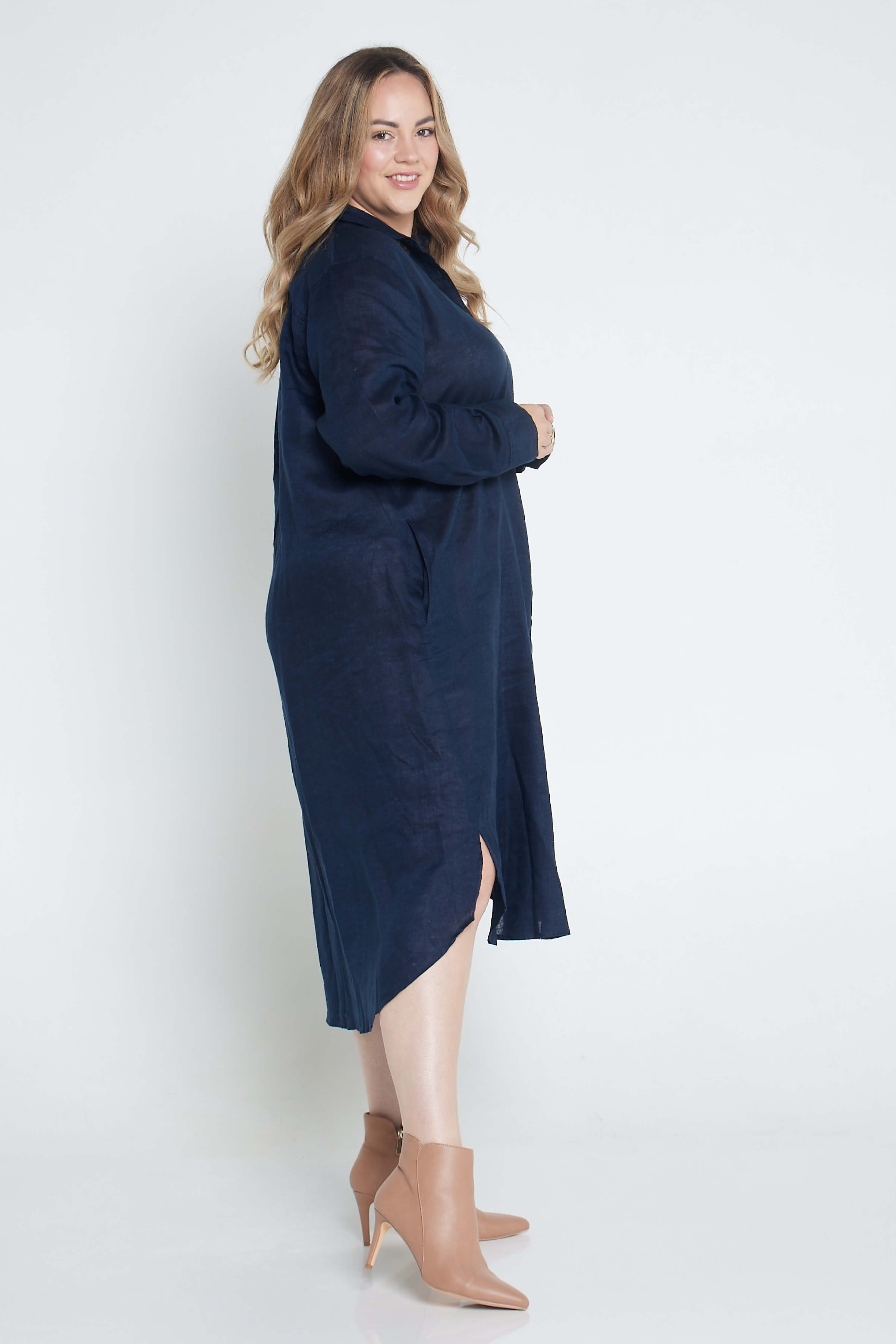 Navy Everyday Organic Linen Dress - Outback Linen Co