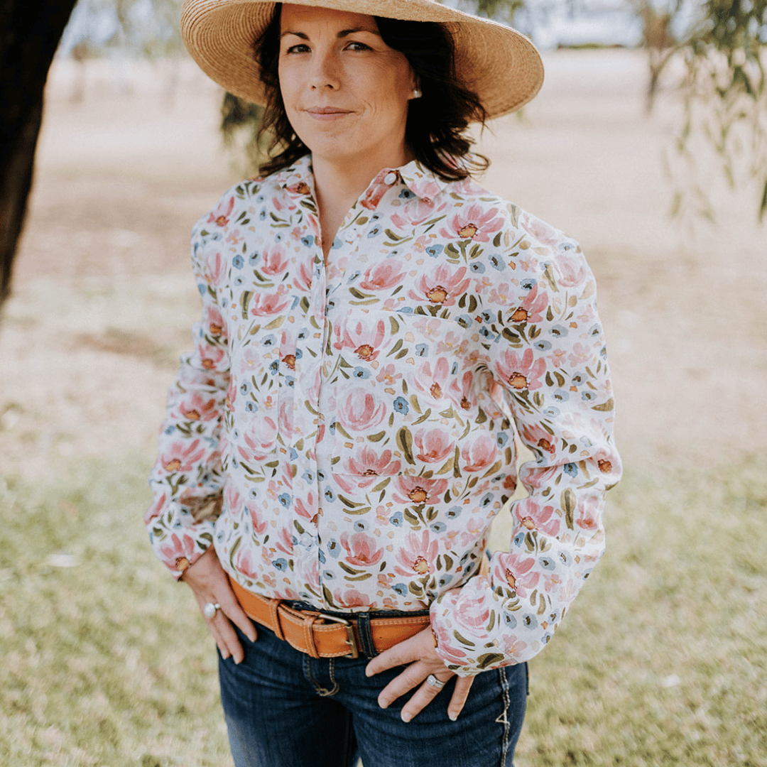 Field o’ Flowers Printed Organic Linen Shirt - Outback Linen Co