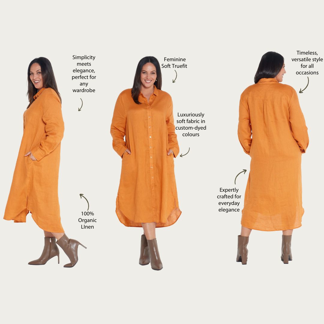 Orange Rust Everyday Organic Linen Dress - Outback Linen Co