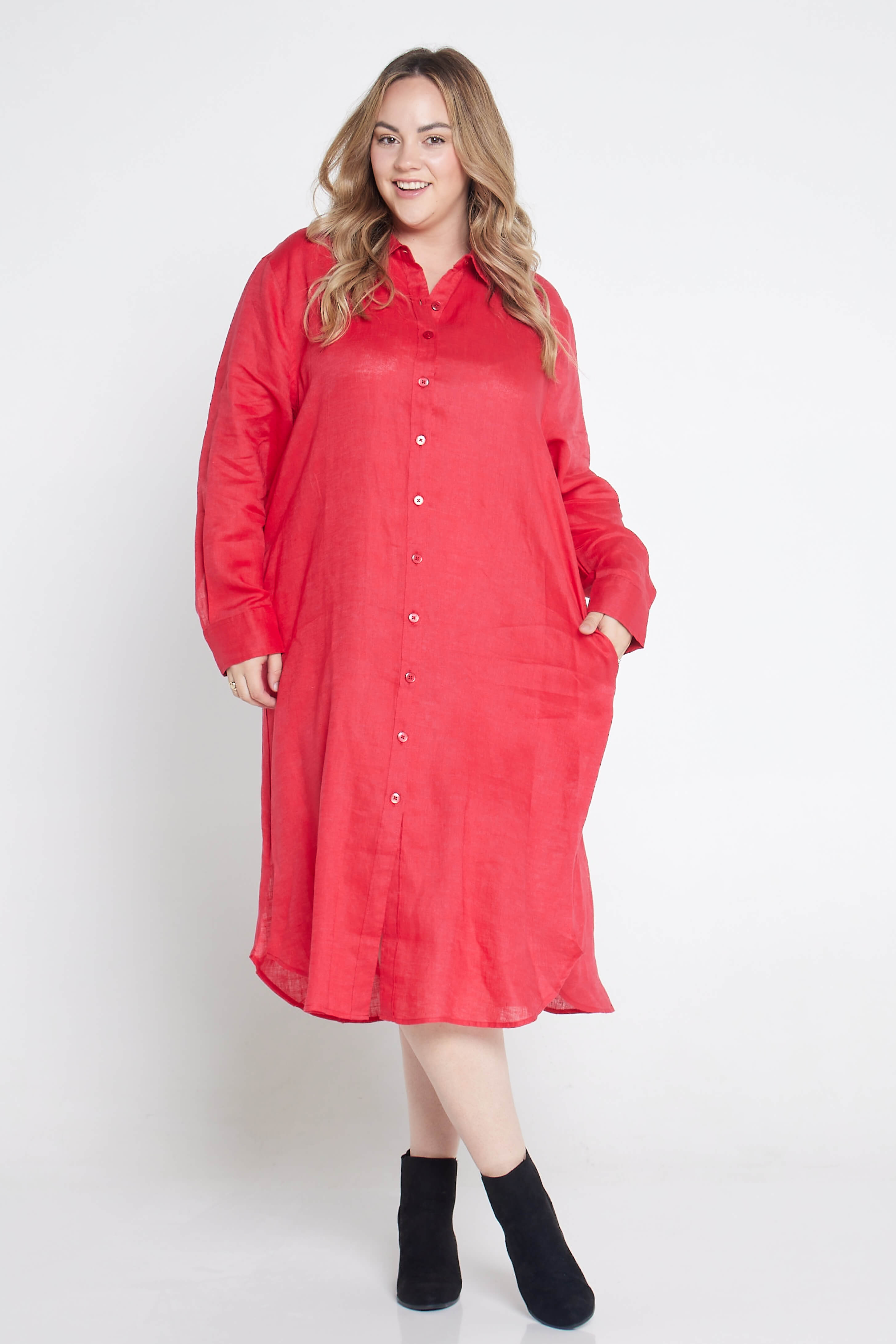 pink button down organic linen dress