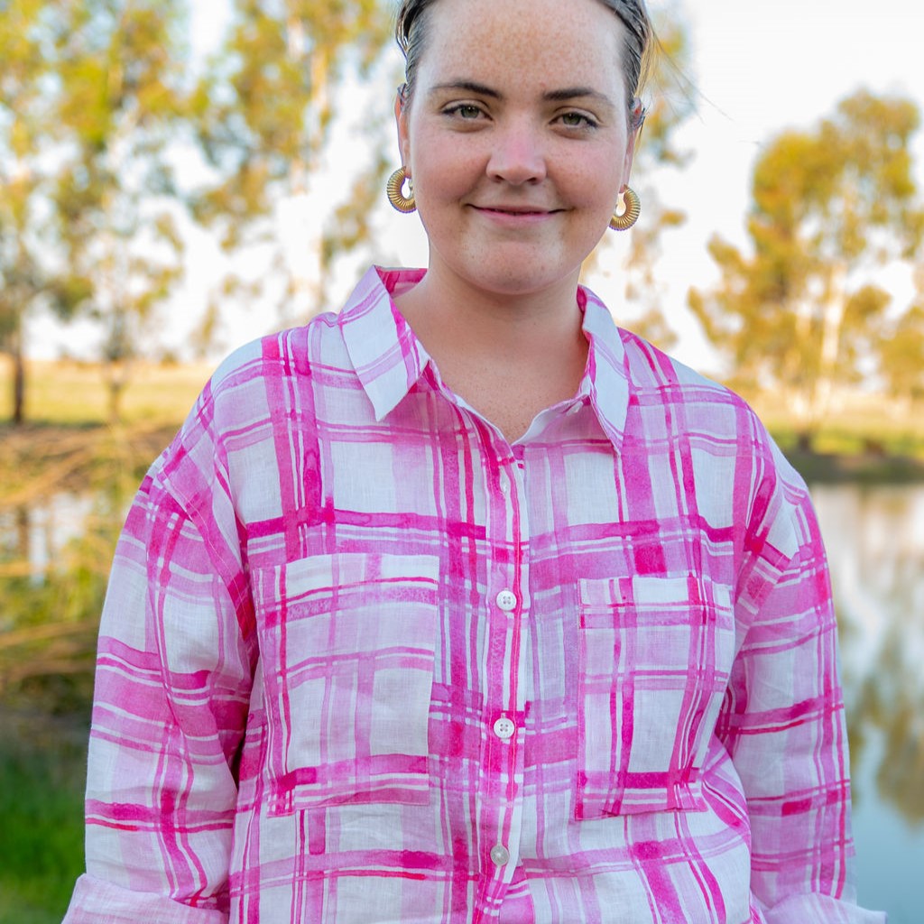 Pink Gingham Long Sleeve Linen Shirt - Outback Linen Co