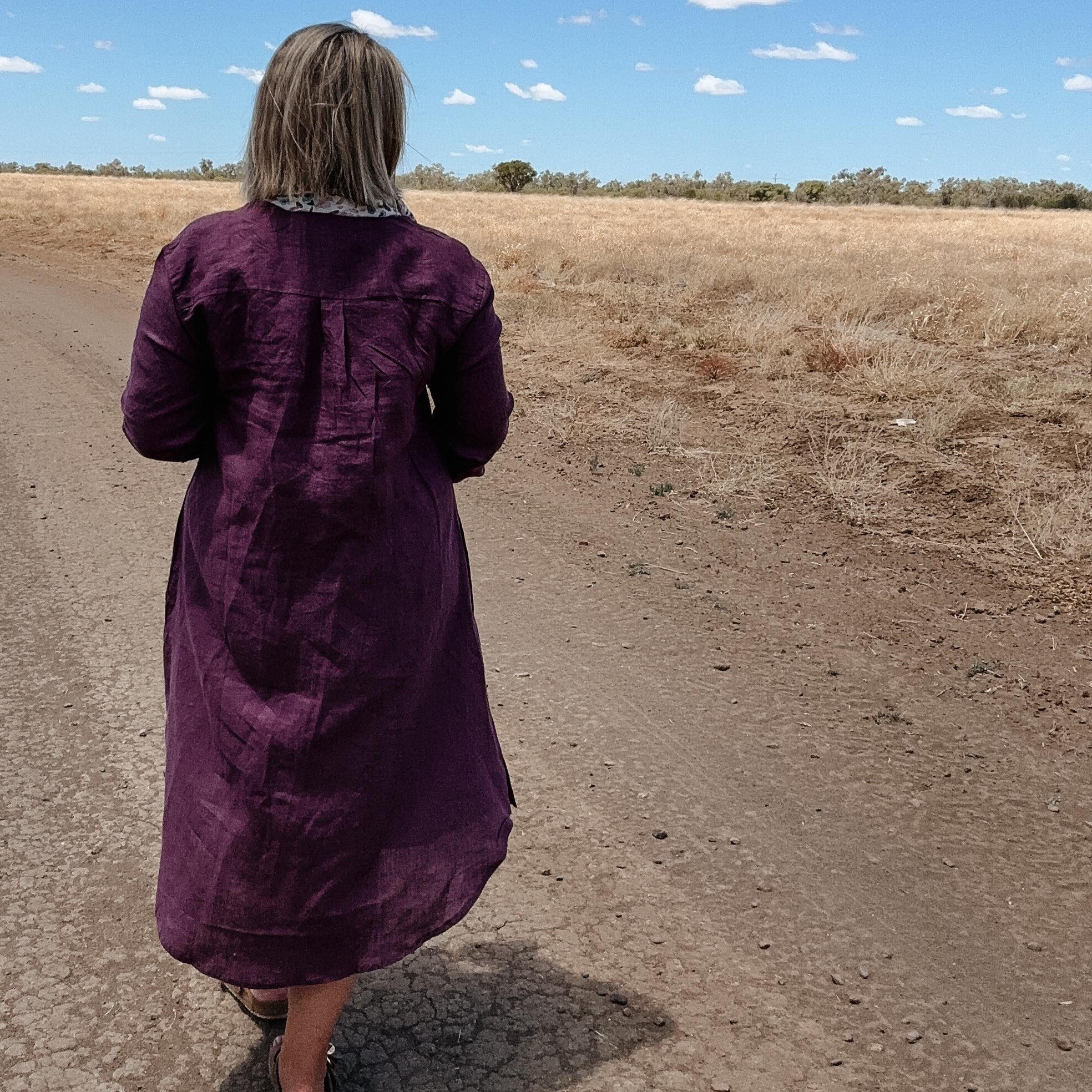 Mystic Plum Everyday Organic Linen Dress - Outback Linen Co