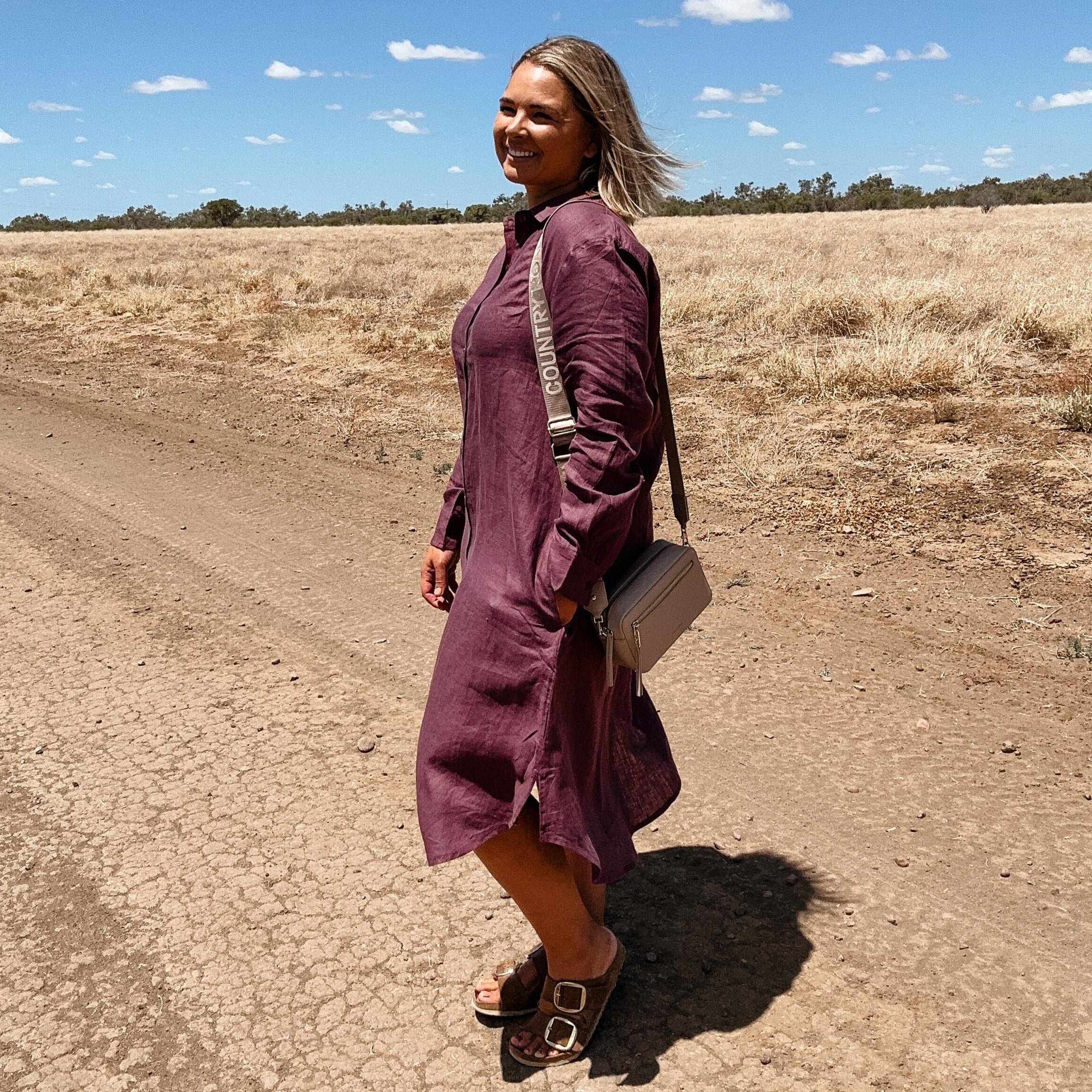 Mystic Plum Everyday Organic Linen Dress - Outback Linen Co