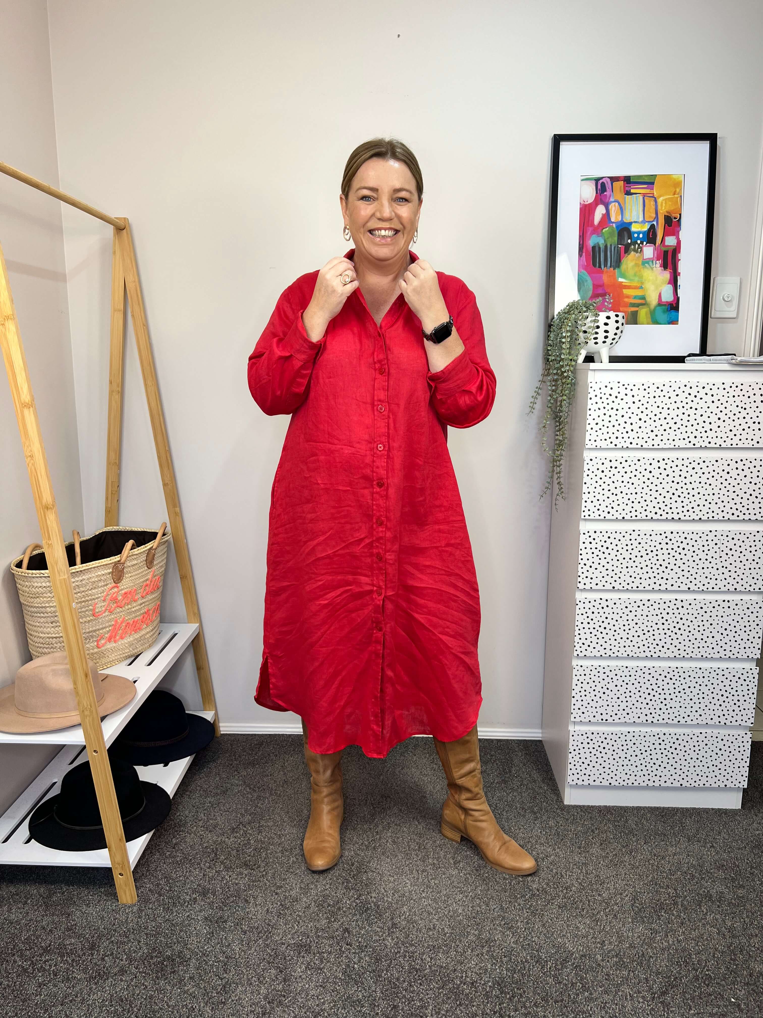 red pink organic linen dress