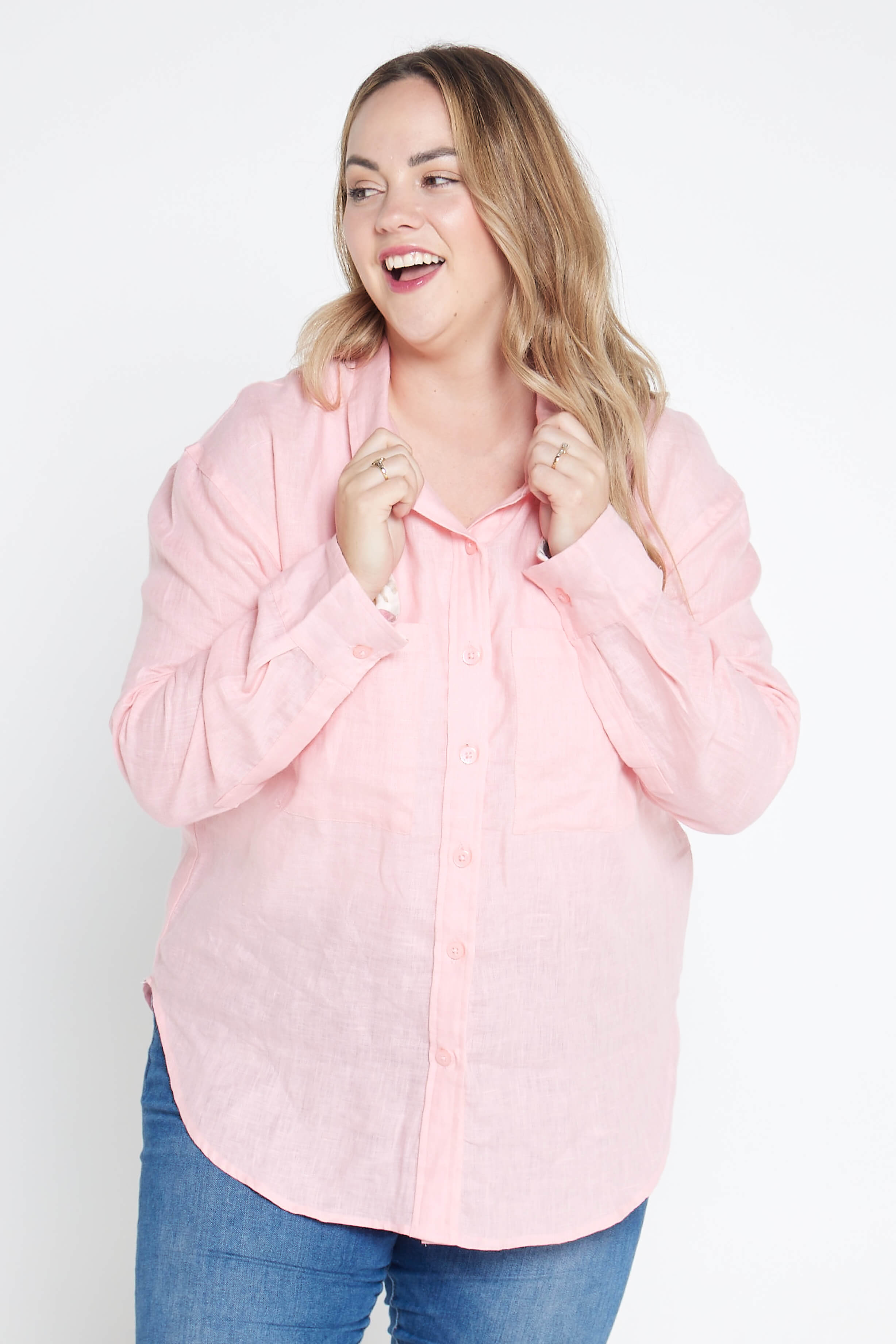 Playful Pink Organic Linen Shirt With Printed Cuffs - Outback Linen Co