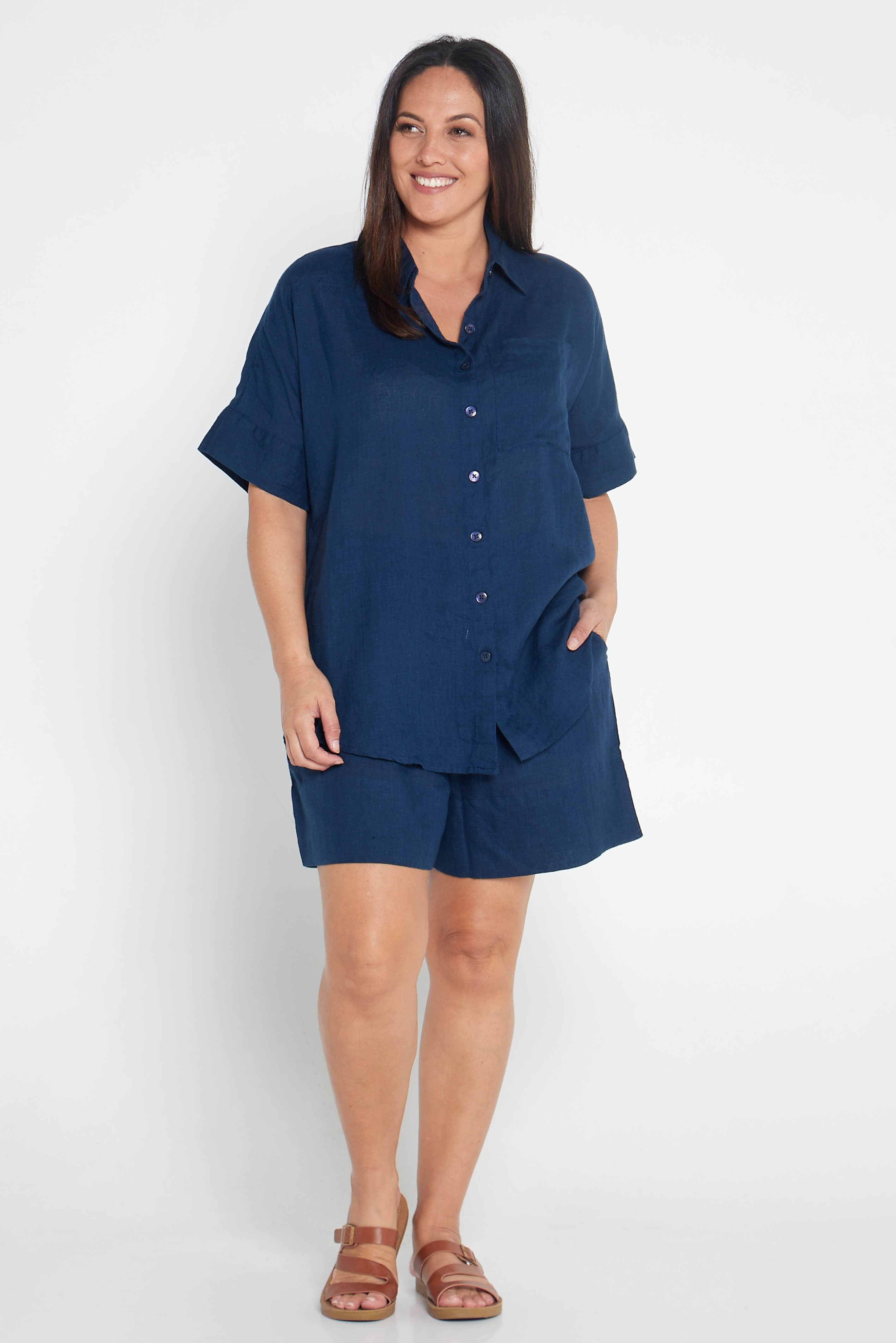 Indigo Blue Organic Linen Short Sleeve Shirt - Outback Linen Co